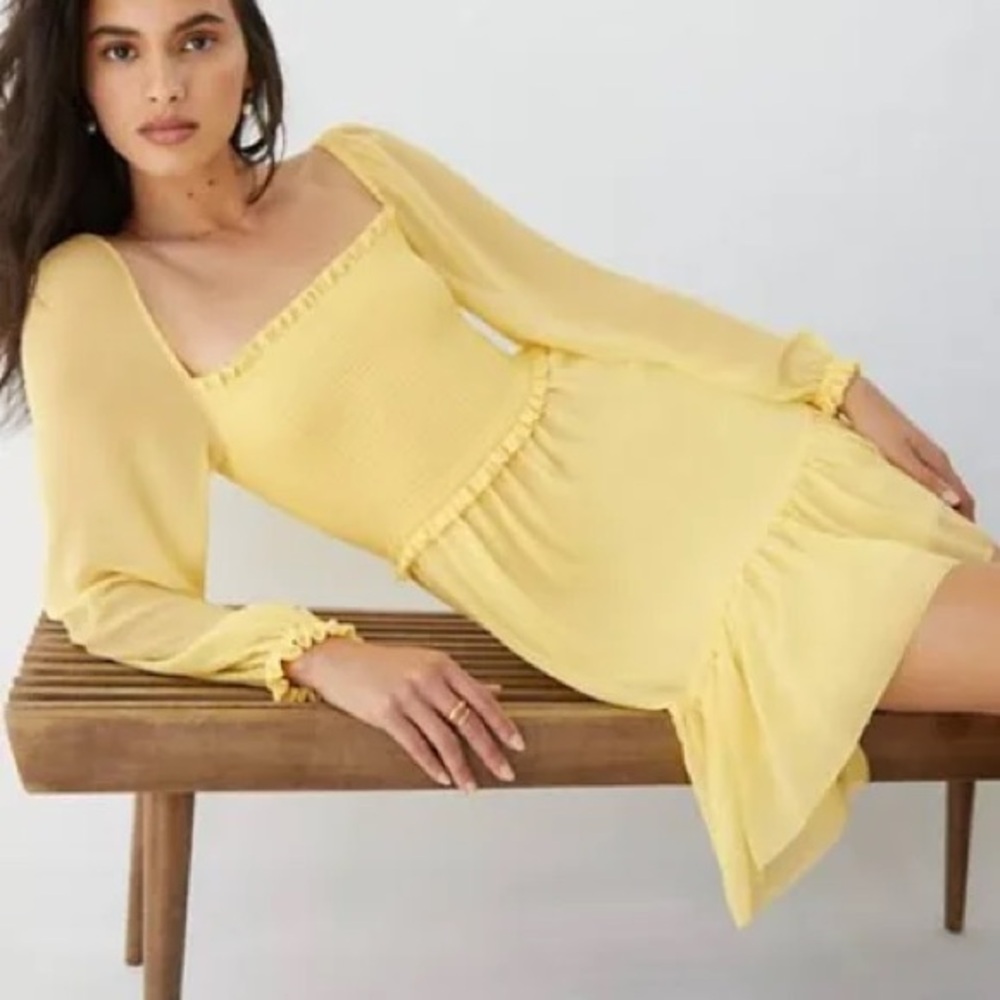Aritzia Wilfred Tempest Mini Dress in Buttercream Yellow